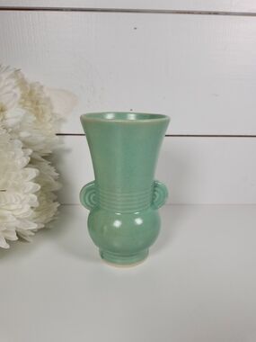 Vintage 1930s Brush-McCoy Pottery Blue Green Art Deco Vase , 6.25" | Mid Century